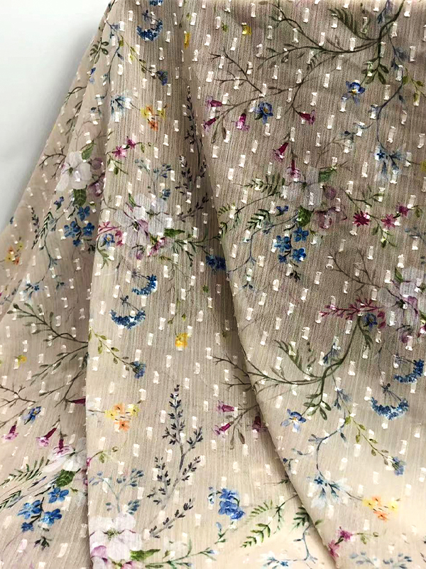 Tissu En Mousseline De Soie Imprimé Jacquard d'Asie Du Sud-Est, Polyester 80-90gsm, Pour Robe De Femme Ou Tissu De Foulard