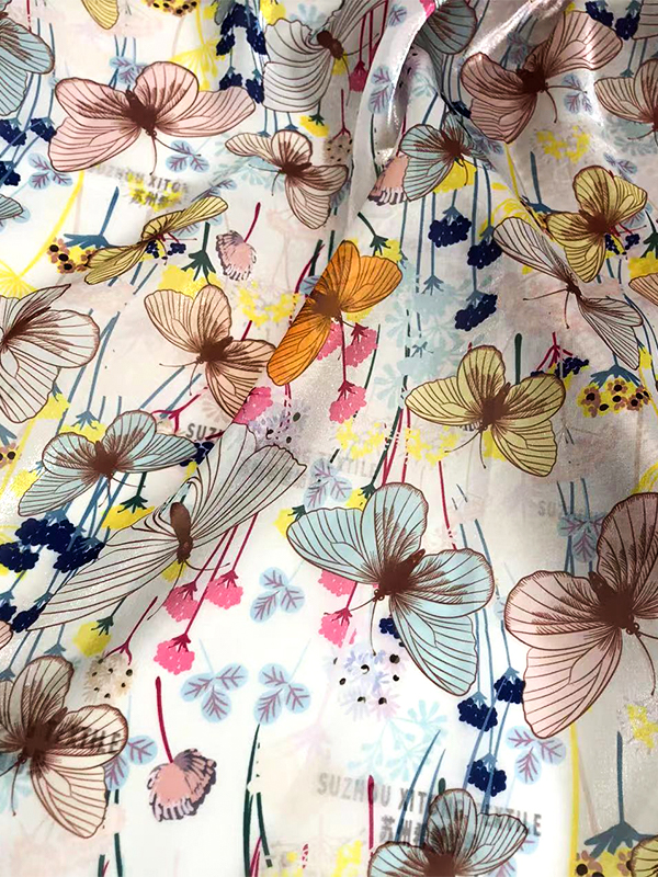 Tissu Organza liquide réfléchissant, brillant, doux, impression numérique, motif papillons, léger, pour robe de filles